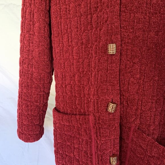 DEVERNOIS Red, Two Front Open Pockets w/ Gold Tone Rectangular Buttons Cardigan - Picture 6 of 11